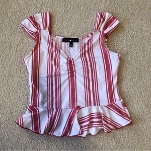 Red/White Striped Ruffled Tank